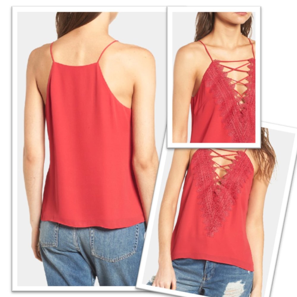 WAYF Posie Strappy Camisole In Red Lipstick - Size S